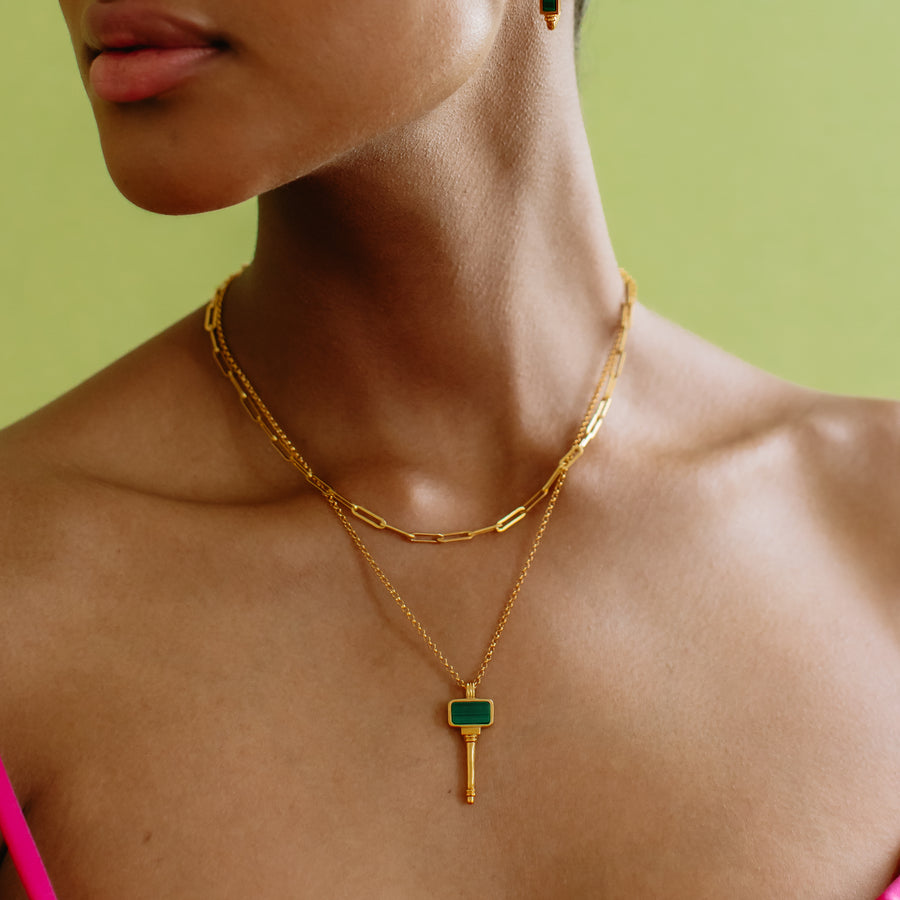 malachite gold key necklace model