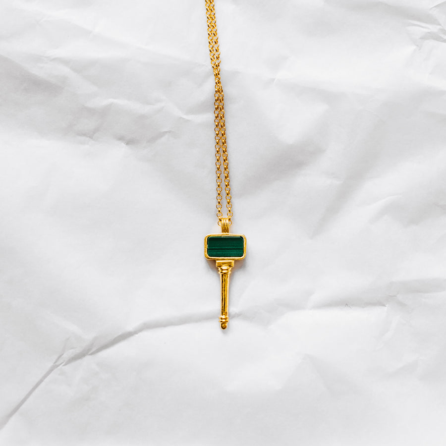 malachite gold key pendant necklace