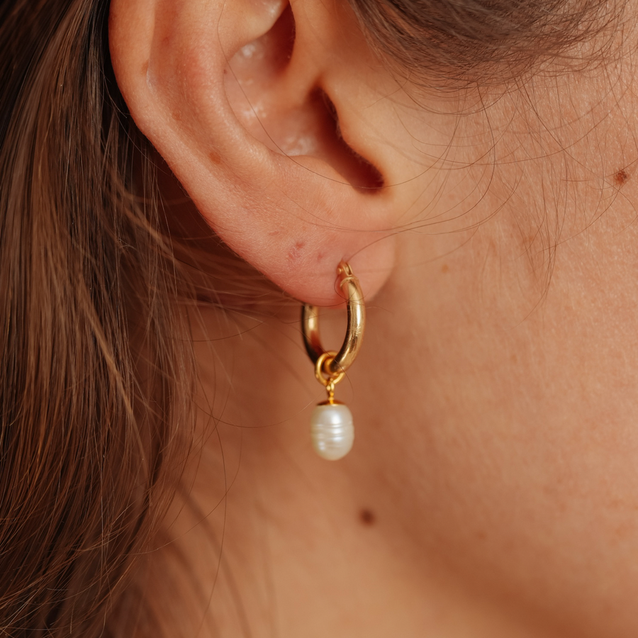 Freshwater Pearl Gold Hoop Earrings