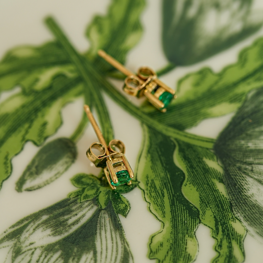 Emerald Stud Gold Earrings