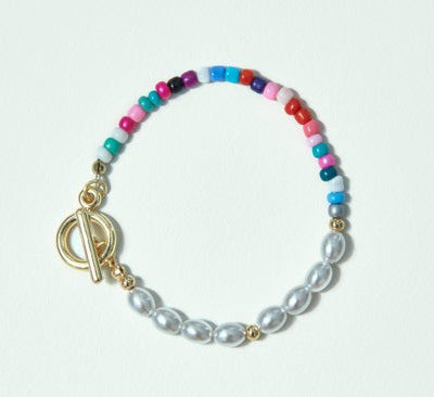 freshwater pearl colourful beaded bracelet gold-plated silver clasp