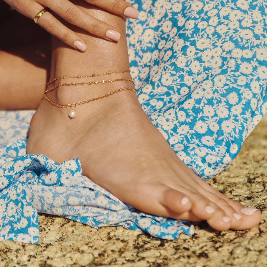 gold pearl anklet chain